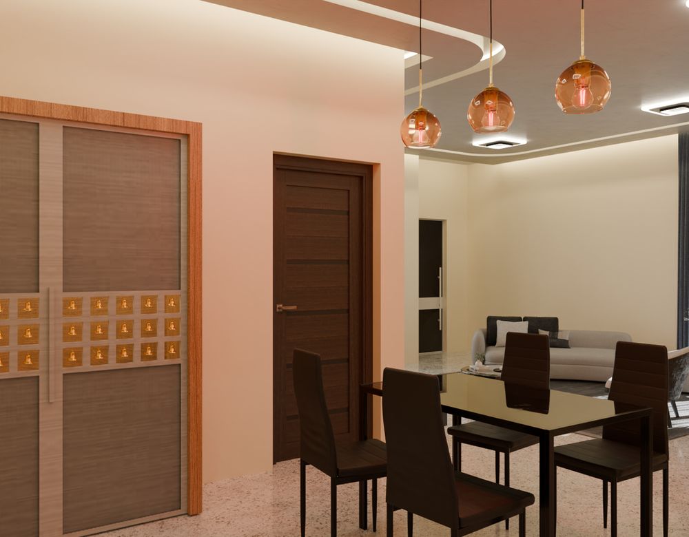 3D visualisation of a living and dining space designed by PG Shelters