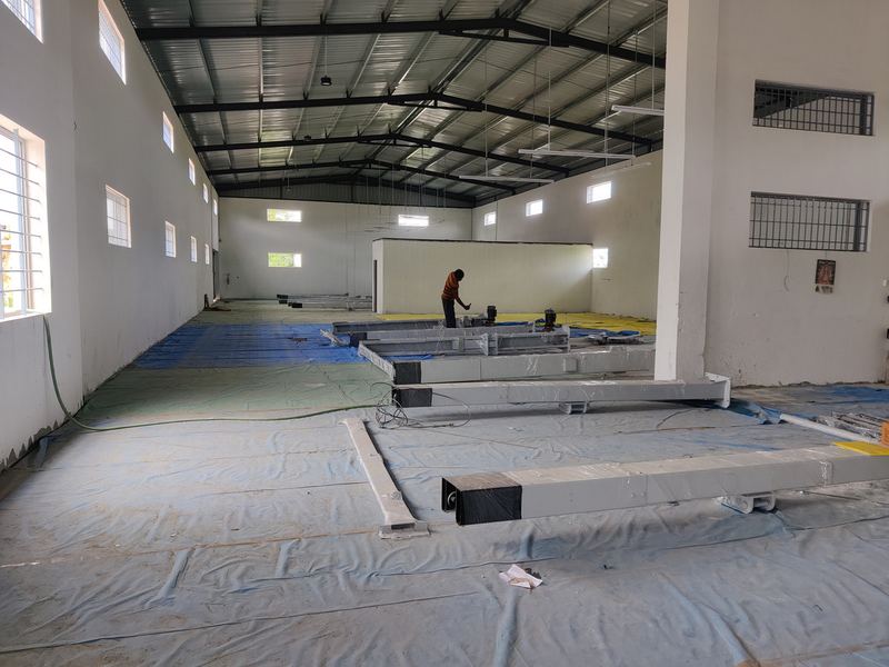 Industrial shed interior with floor work