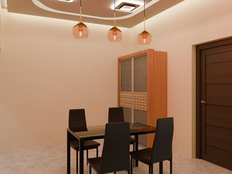 3D render of a dining area