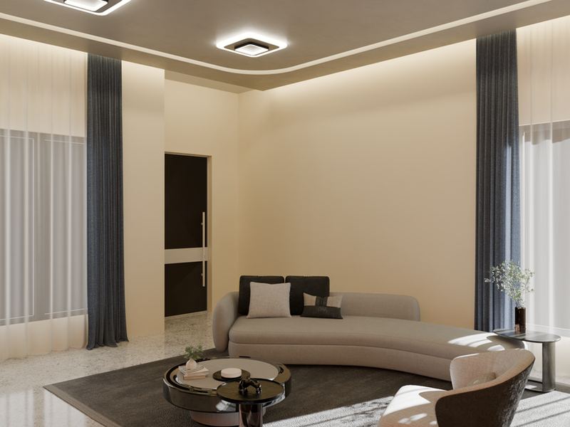3D render of a modern living room