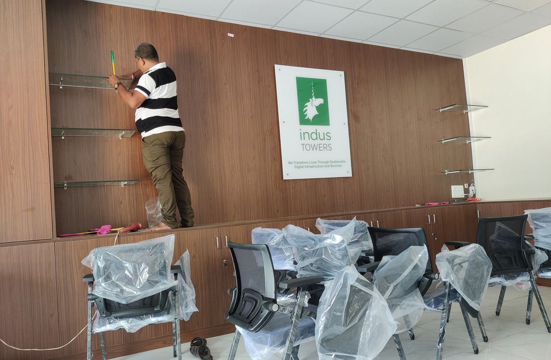 PG Shelters team finishing an office interior