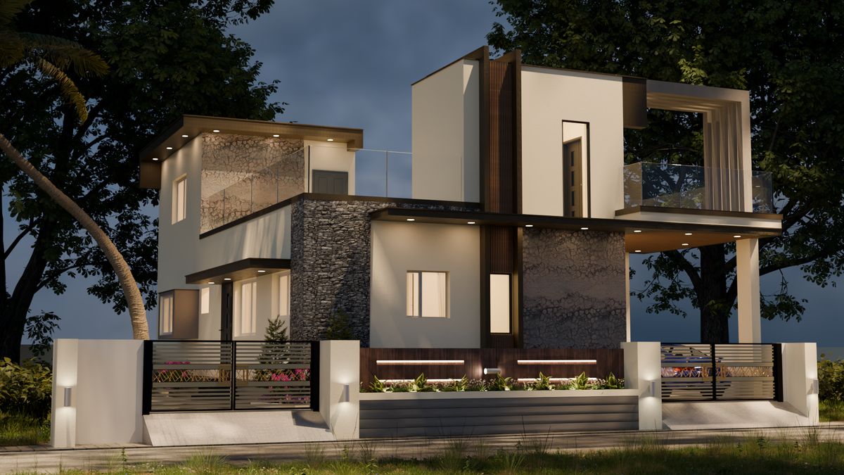 3D render from the Tamil Residence project: Exterior View 1